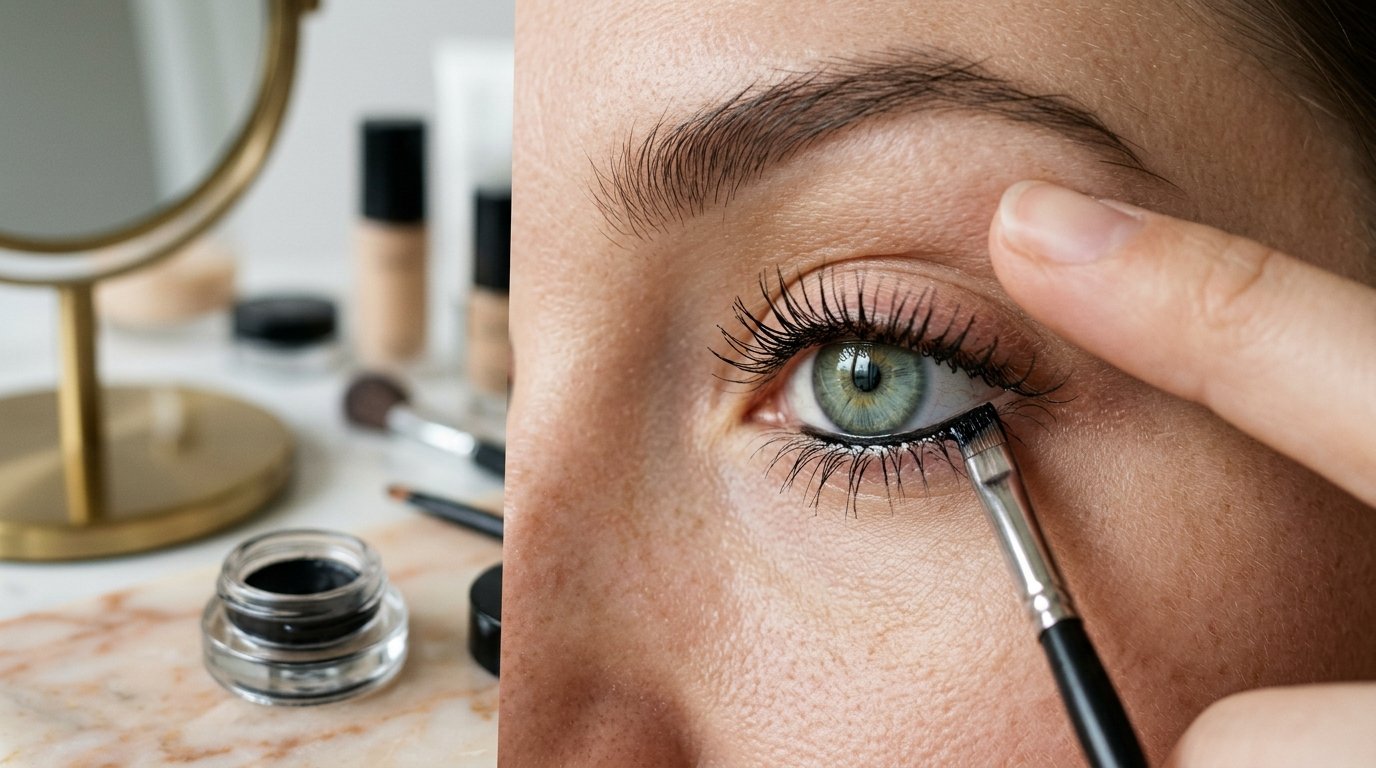 Das Tighlining, die beste Technik des Make-ups für das Vergrößern des Blicks