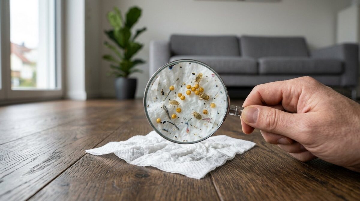 Ich habe ein feuchtes Taschentuch in mein Wohnzimmer 1 Stunde gelegt: was ich darauf gefunden habe, hat mich zum Handeln gebracht