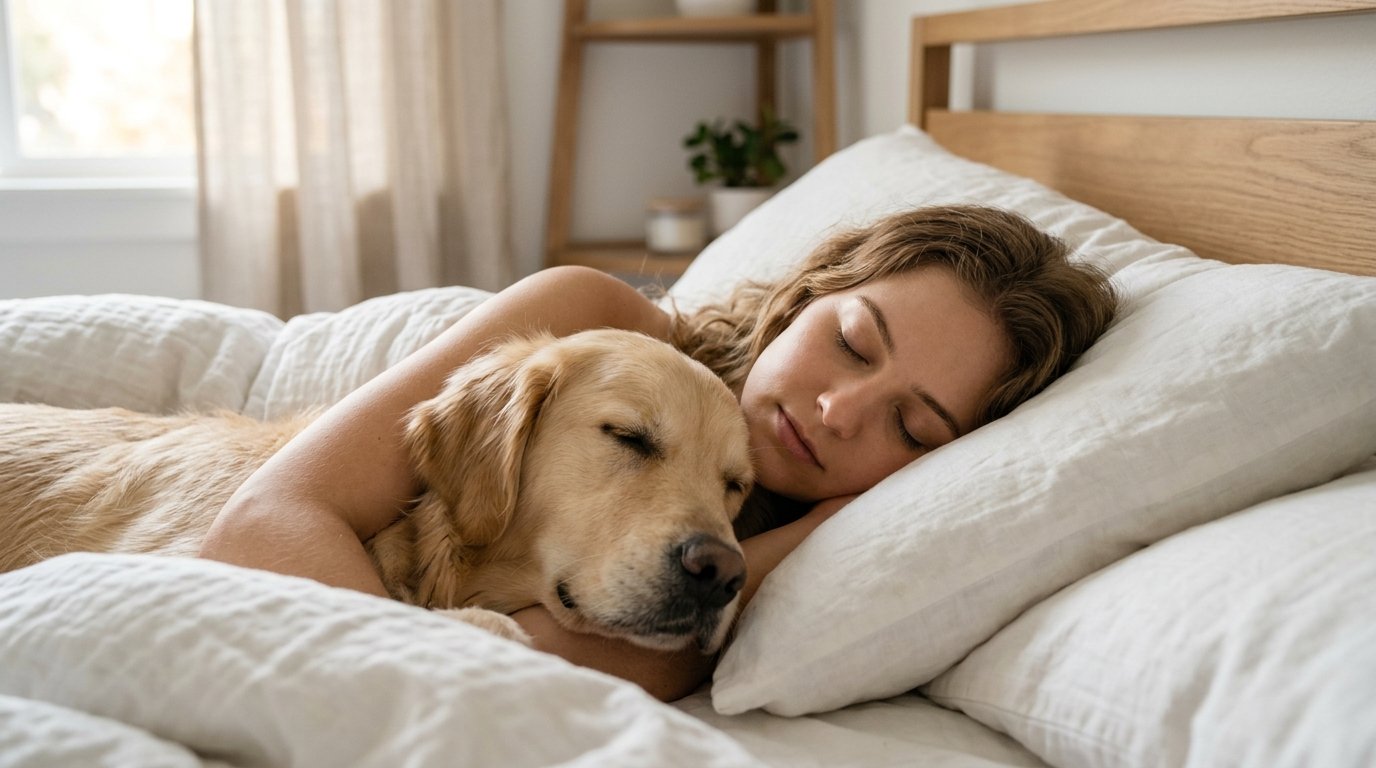 Mit seinem Tier schlafen, das ist eine Bindung ohne Urteil noch Leistungsdruck der erschöpfenden menschlichen Beziehungen wählen
